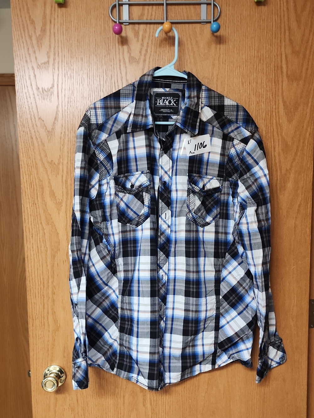 Buckle black Men’s Black and Blue Plaid Button Shirt Xl number 1106